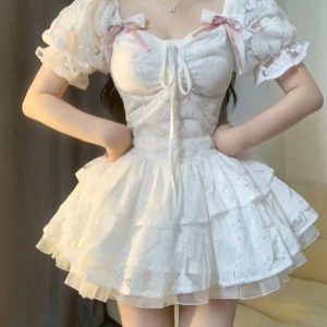 Váy Ren Trắng Tay Bồng Nàng Thơ